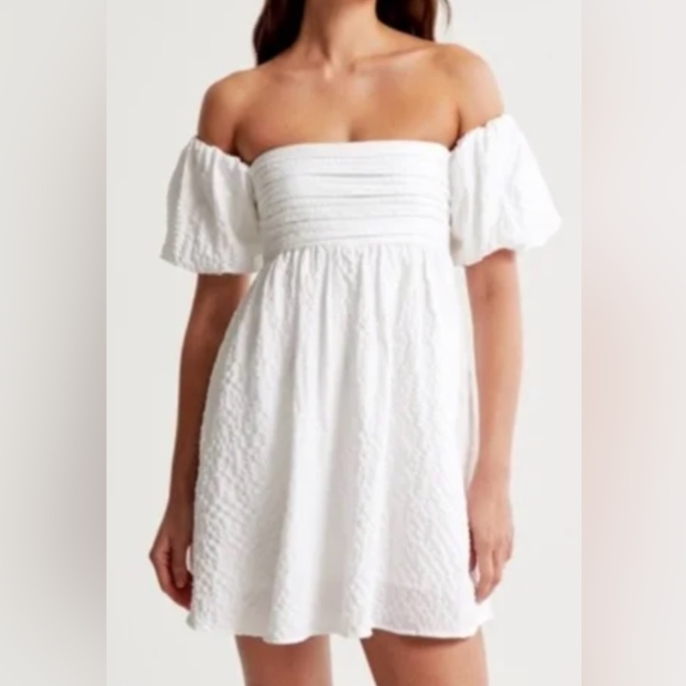 Abercrombie & Fitch Emerson Mini Dress White Smocked Off-Shoulder XL Tall